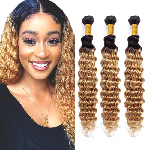 Ombre Bundles Blonde Bundles Human Hair Honey Blonde Bundles Deep Wave Bundles 28 28 28 Inch 8a Grade Double Weft Brazilian Remy Hair Extensions Black And Blonde Two Tone Color