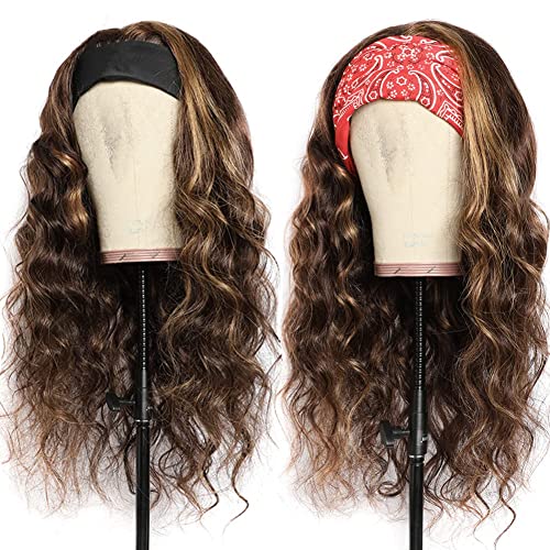 Ombre Headband Wig Human Hair #4/27 Highlight Body Wave Headband Wig 20 Inch Glueless None Lace Front Wig Brazilian Virgin Human Hair Headband Wigs for Black Women Wear and Go Wig 150% Density - Image 2