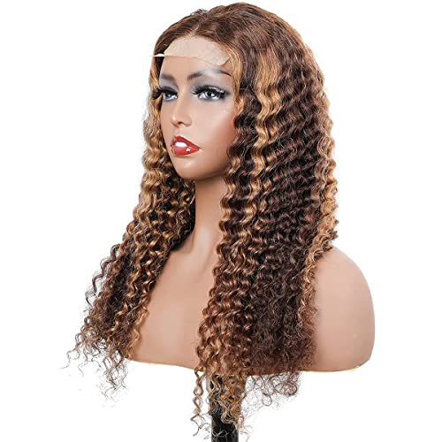 Ombre Highlight 4/27 Lace Front Wig Human Hair Kinky Curly Brazilian Remy Hair Wigs For Black Women Tow Tone Wig Honey Blonde Wig Human Hair Wet And Wavy Wigs Closure Wig 20 Inch - Image 4