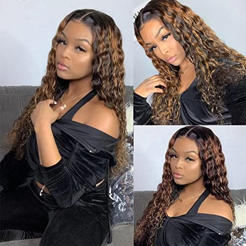 Ombre Highlight 4/27 Lace Front Wig Human Hair Kinky Curly Brazilian Remy Hair Wigs For Black Women Tow Tone Wig Honey Blonde Wig Human Hair Wet And Wavy Wigs Closure Wig 20 Inch - Image 3