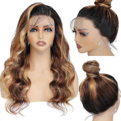 Ombre Highlight Body Wave 360 Lace Front Wigs Human Hair Pre Plucked With Baby Hair Honey Blonde 360 Hd Lace Frontal Wigs Human Hair Full Lace for Women 18inch - Image 4