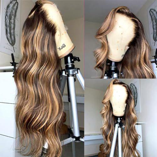 Ombre Highlight Body Wave 360 Lace Front Wigs Human Hair Pre Plucked With Baby Hair Honey Blonde 360 Hd Lace Frontal Wigs Human Hair Full Lace for Women 18inch - Image 3