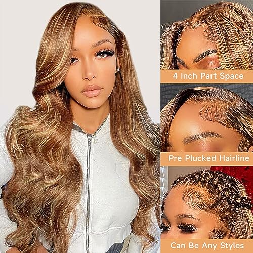 28 Inch Honey Blonde Ombre Body Wave HD Transparent Lace Front Wig 180% Density - Image 3