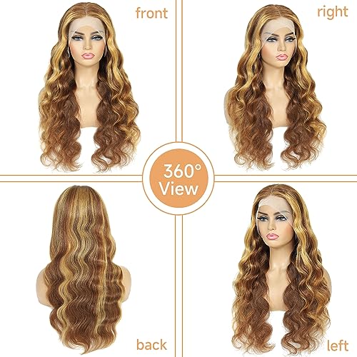 28 Inch Honey Blonde Ombre Body Wave HD Transparent Lace Front Wig 180% Density - Image 4