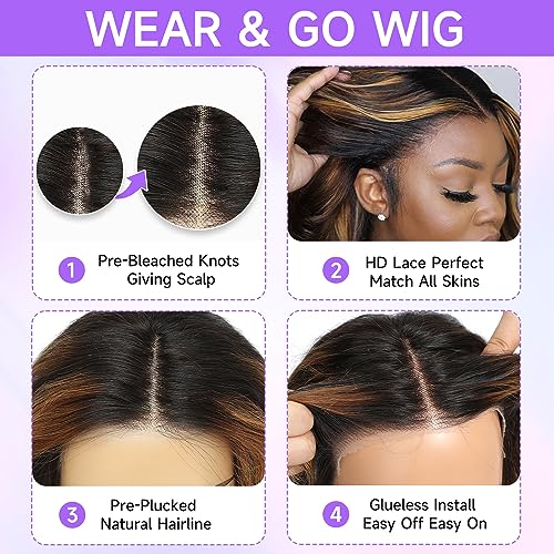 Ombre Lace Front Wig Human Hair 13x4 Glueless Wigs Human Hair Pre Plucked pre cut Wear and Go Glueless Wig 180% Density 1B/30 Highlight Body Wave Wig HD Colored Wigs 24Inch - Image 2