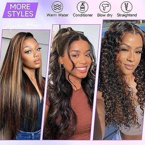 Ombre Lace Front Wig Human Hair 13x4 Glueless Wigs Human Hair Pre Plucked pre cut Wear and Go Glueless Wig 180% Density 1B/30 Highlight Body Wave Wig HD Colored Wigs 24Inch - Image 6