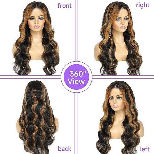 Ombre Lace Front Wig Human Hair 13x4 Glueless Wigs Human Hair Pre Plucked pre cut Wear and Go Glueless Wig 180% Density 1B/30 Highlight Body Wave Wig HD Colored Wigs 24Inch - Image 3