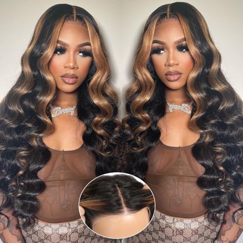 Ombre Lace Front Wig Human Hair 13x4 Glueless Wigs Human Hair Pre Plucked pre cut Wear and Go Glueless Wig 180% Density 1B/30 Highlight Body Wave Wig HD Colored Wigs 24Inch