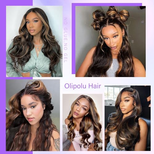 Ombre Lace Front Wig Human Hair 13x4 Glueless Wigs Human Hair Pre Plucked pre cut Wear and Go Glueless Wig 180% Density 1B/30 Highlight Body Wave Wig HD Colored Wigs 24Inch - Image 4