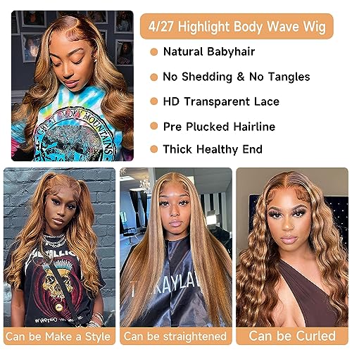 28 Inch Honey Blonde Ombre Body Wave HD Transparent Lace Front Wig 180% Density - Image 5