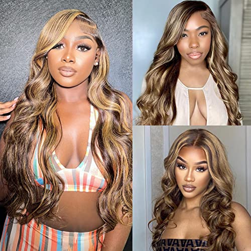 Ombre Lace Front Wig Human Hair - 4/27 Colored Honey Blonde Body Wave Glueless Lace Front Wigs Human Hair Pre Plucked, 180% Density 13x4 HD Transparent Highlight Lace Front Wig Human Hair for Women - Image 5
