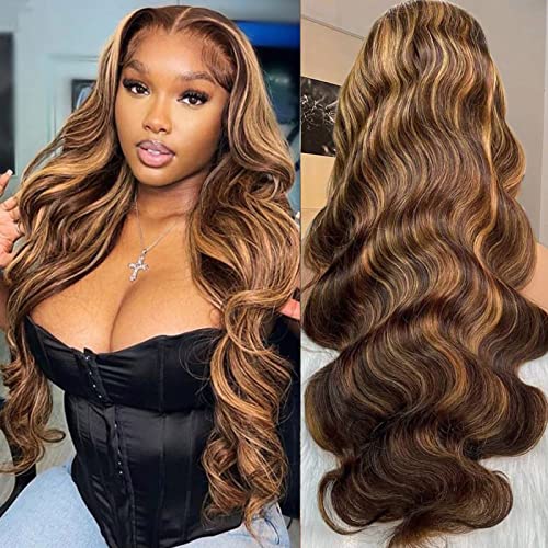 Ombre Lace Front Wig Human Hair - 4/27 Colored Honey Blonde Body Wave Glueless Lace Front Wigs Human Hair Pre Plucked, 180% Density 13x4 HD Transparent Highlight Lace Front Wig Human Hair for Women - Image 2