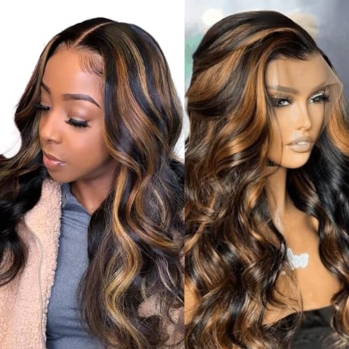 1B/30 Balayage Ombre 22 Inch 210 Density HD Lace Front Wig Human Hair Body Wave Highlight Honey Blonde