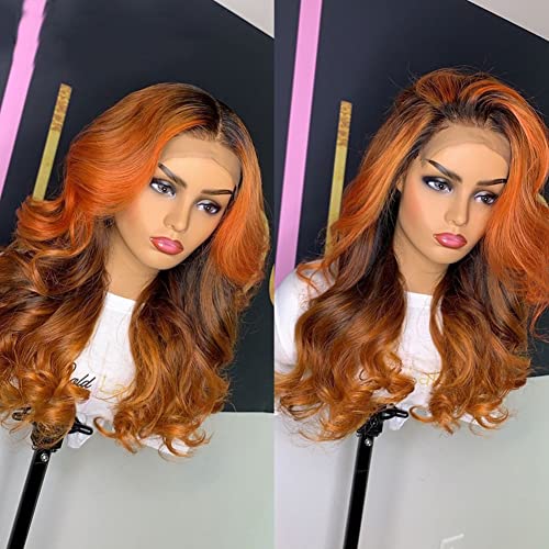 Ombre Orange Ginger Colored Wigs Body Wave 13x6X1 T Parting Lace Front Wig Pre Plucked Human Hair Wigs 150% Indian Remy(22inch) - Image 2