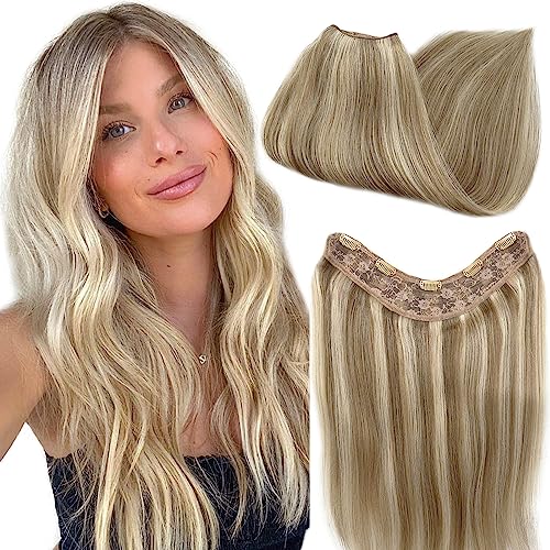 One Piece Clip in Hair Extensions Human Hair 22” 100G Invisible Clip in Hair Extensions Real Human Hair One Piece 5 Clips 3/4 Full Head V Part Weft One Piece Hair Extensions Clip in Human Hair #18/60