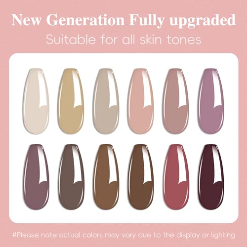 One-step Gel Polish 12 color Skin Tone Nude Gel Polish All Seasons Skin Tones Pink Neutral Brown Gel Polish Kit, Soak Off LED Gel Nail Kit Manicure DIY Home - Image 5