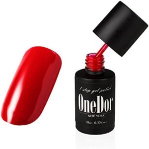 OneDor® One Step Gel Polish UV Led Cured Required Soak Off Nail Polish No Base or Top Coat Nail Need (10-Candy Red)