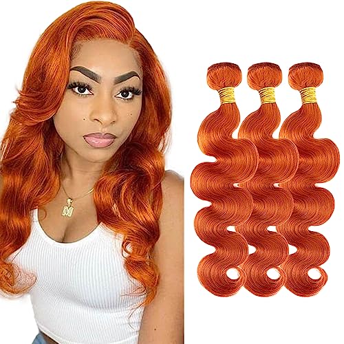 Orange Bundles Human Hair #350 Body Wave Bundles Ginger Human Hair 3 Bundles 16 18 20 inch 8A Brazilian Grade 8A Remy Orange Body Wave Human Hair Bundle