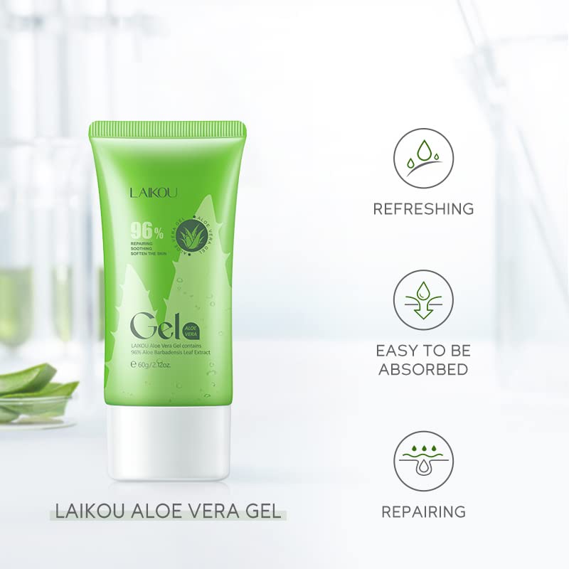 Organic Aloe Vera Gel - with Fresh 96% Aloe Gel for Face and Body, Skin Care for Deeply & Rapidly Soothing, Firming, Sunburn Relieve, Acne - Image 2