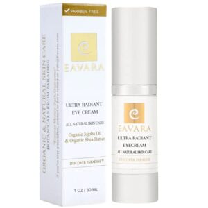 Organic Anti Aging Eye Cream for Dark Circles and Puffiness, Natural Under Eye Serum with Hyaluronic Acid, Jojoba Oil, Vitamin E, Aloe Vera, Helps Reduce Fine Lines & Wrinkles 1.0 Fl Oz