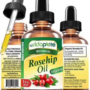 Pure Organic Rosehip Oil 100% Virgin Unrefined 1 Fl. oz. for Skin and Hair