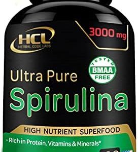Organic Spirulina Powder Capsules 3000 mg - Purest Non-Irradiated Blue Green Algae - Best Raw Vegan Protein - Green Superfood - Natural Multivitamins – 180 Pills Made in The USA