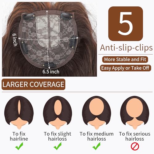 ORSUNCER Hair Topper for Women Wavy Topper Hair with Bangs for Thinning Hair Synthetic Topper Bangs for Daily Use(Black Mixed Brown) - Image 3