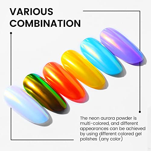 Ownest 2Pcs Neon Iridescent Chrome Nail Powder,Mermaid Chrome Nail Powder Symphony Shell Nail Powder,Mermaid Pearl Magic Nail Powder Salon Nail Pigment Manicure Pigment - Image 4