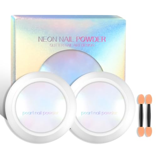 Ownest 2Pcs Neon Iridescent Chrome Nail Powder,Mermaid Chrome Nail Powder Symphony Shell Nail Powder,Mermaid Pearl Magic Nail Powder Salon Nail Pigment Manicure Pigment