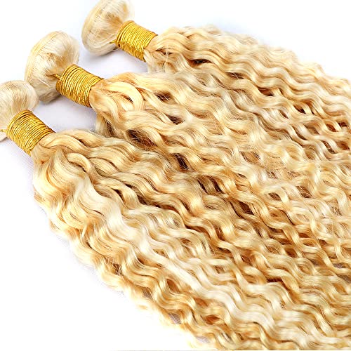 P27/613 Human Hair Bundles Blonde Human Hair Bundles 16 inch 613 Kinky Curly Human Hair Bundles Two Tone Honey Blonde Mixed With Blonde Bundle Human Hair Weave - Image 4