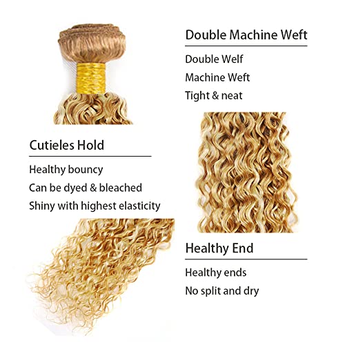 P27/613 Human Hair Bundles Blonde Human Hair Bundles 16 inch 613 Kinky Curly Human Hair Bundles Two Tone Honey Blonde Mixed With Blonde Bundle Human Hair Weave - Image 2