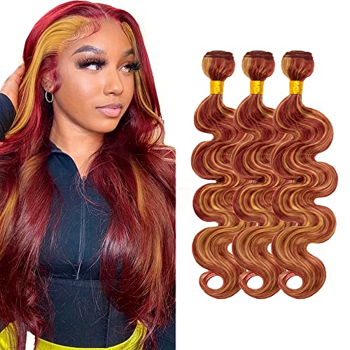P27/99J Bundles Burgundy Body Wave Human Hair Bundles 20 22 24 Inch Brazilian Two Tone Blonde Mixed With Burgundy Bundles Human Hair Unprocessed Virgin Hair 3 Bundles 99j Bundles Hair Extensions