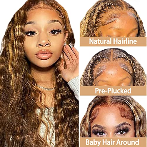 P4/27 Highlight Lace Front Wig Human Hair Water Wave Ombre Blonde 13x6 HD Transparent Lace Front Wigs Per Plucked With Baby Hair 150% Density glueless Brazilian Virgin Hair 22 Inch - Image 6