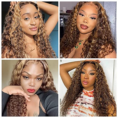 P4/27 Highlight Lace Front Wig Human Hair Water Wave Ombre Blonde 13x6 HD Transparent Lace Front Wigs Per Plucked With Baby Hair 150% Density glueless Brazilian Virgin Hair 22 Inch - Image 2