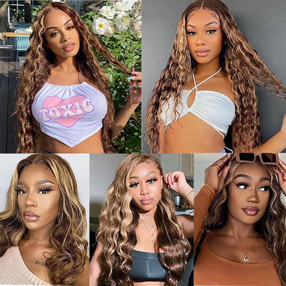 P4/613 Bundles Blonde Deep Wave Human Hair Bundles Brazilian Unprocessed Virgin Hair 3 Bundles 16 18 20 Inch Two Tone Ombre Blonde Deep Wave Bundles Human Hair Ombre Bundles - Image 2