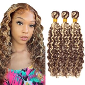 P4/613 Bundles Blonde Deep Wave Human Hair Bundles Brazilian Unprocessed Virgin Hair 3 Bundles 16 18 20 Inch Two Tone Ombre Blonde Deep Wave Bundles Human Hair Ombre Bundles