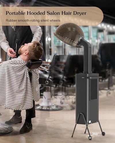 Paddie Professional Portable Hooded Conditioning Salon Hair Dryer 1000W with Stand/Removable Wheels, 60-Minute Timer, Temperature Adjustable, Angle & Height Adjustable Downdraft Hood - Image 8