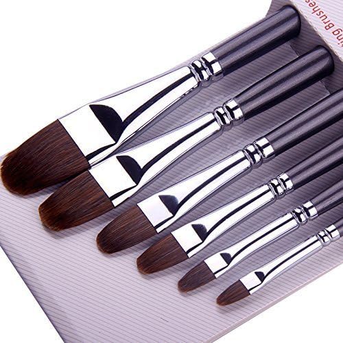 Paint Brushes for Acrylic Painting Sable Hair Artists Filbert Paintbrushes Long Handle for Acrylic Oil Gouache Watercolor Painting Brush Set Artist 6Pcs/Set
