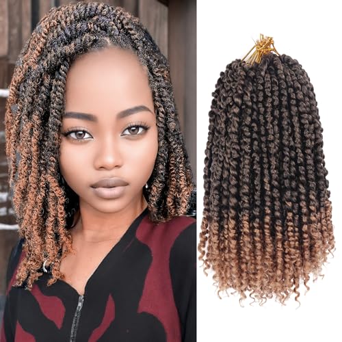 Passion Twist Crochet Braids Hair 9 Packs 10 Inch Pre-twisted Short Passion Twist Hair Pre Looped Curly Braids Hair Passion Twists Synthetic Braiding Hair Extensions (10 Inch (Pack of 9), TB/27#)