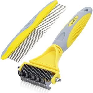 Pecute 2 Pack Pet Dematting Tool Set Undercoat Rake and Comb for Medium Long Hair Pets