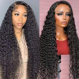 PERISMODA 12A Water Wave Lace Front Wigs Human Hair 13x4 HD Transparent Deep Wave Lace Frontal Wig 28 Inch Wet and Wavy Human Hair Pre Plucked with Baby Hair Curly Wigs for Women Natural Hairline