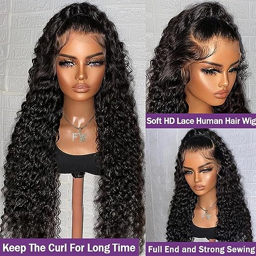 PERISMODA 32 Inch 13x4 Water Wave Lace Front Wigs Human Hair 180% Density 12A HD Transparent Lace Frontal Wigs Human Hair Pre Plucked Brazilian Wet and Wavy Lace Front Wigs Human Hair for Black Women - Image 2