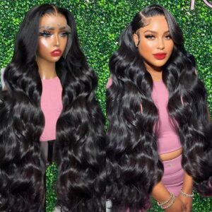 PERISMODA Body Wave Lace Front Wigs Human Hair 180 Density 13x6 HD Transparent Lace Frontal Wigs Human Hair Wigs for Black Women Pre Plucked Body Wave Glueless Wigs Human Hair Natural Color 28 Inch