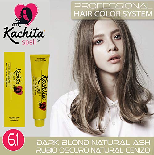 Permanent Hair Dye Dark Blond Natural Ash 6.1 Kachita Spell 3.52 oz 100 mL Professional Hair Color Cream with Keratin and Argan Oil, 100% Gray Coverage - Image 2
