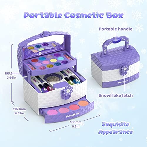 PERRYHOME 35-Piece Washable Non-Toxic Kids Makeup Kit for Girls, Ages 3-12, Purple Frozen Set - Image 3