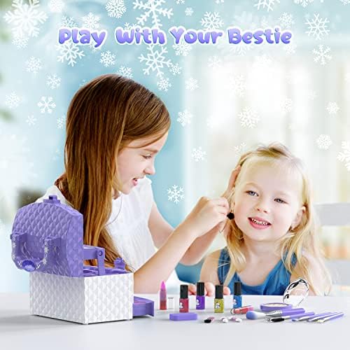 PERRYHOME 35-Piece Washable Non-Toxic Kids Makeup Kit for Girls, Ages 3-12, Purple Frozen Set - Image 5