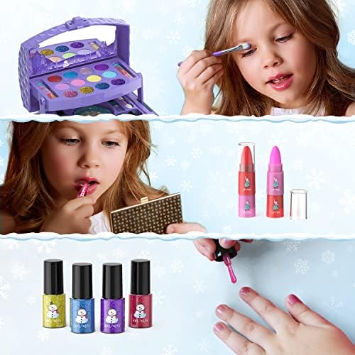 PERRYHOME 35-Piece Washable Non-Toxic Kids Makeup Kit for Girls, Ages 3-12, Purple Frozen Set - Image 6