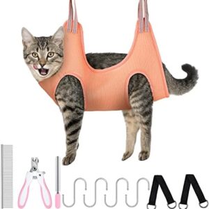 Pink X-Small Pet Grooming Hammock Kit with Nail Clippers and Comb
