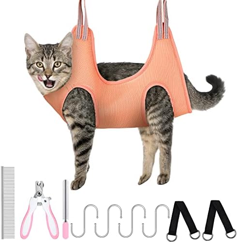 Pink X-Small Pet Grooming Hammock Kit with Nail Clippers and Comb