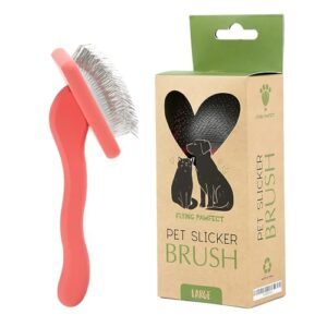Pet Slicker Brush With Soft Massage Grooming Stainless Steel Pins - For Dematting, Shedding Fur, and Undercoat - Ideal Gift for Professional Pet Groomers - Long Slicker Brush - Flying Pawfect